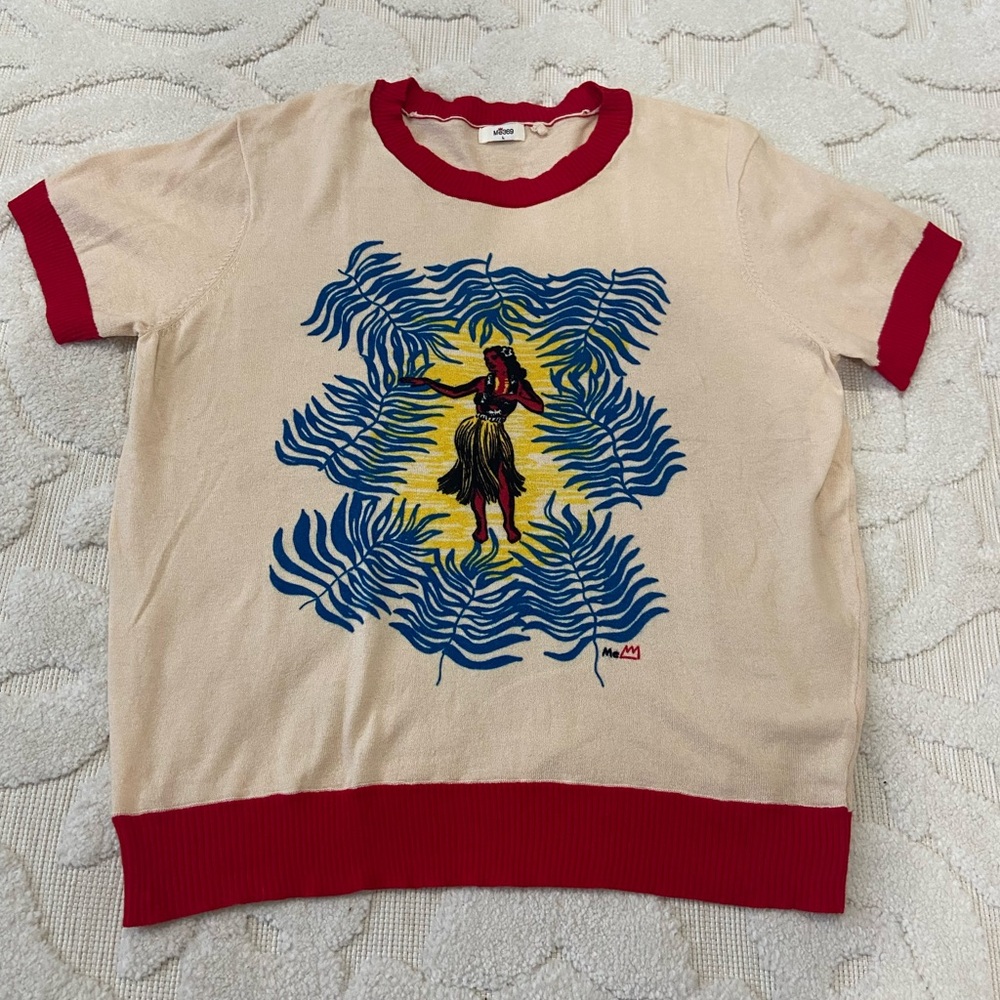 Red and Cream Graphic Women's Sweater